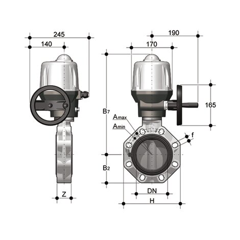 FKOM/CE 24V AC/DC - Electrically actuated butterfly valve DN 250:300