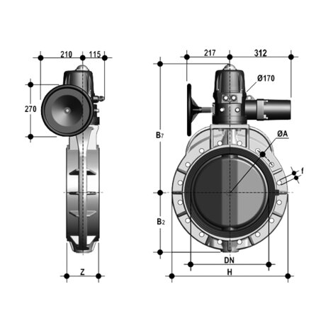 FKOV/CE 230V AC - Electrically actuated butterfly valve DN 350:400
