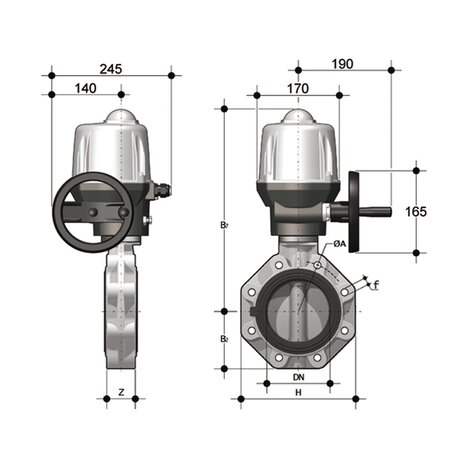 FKOV/CE 90-240V AC LUG ISO-DIN - Vanne papillon à commande électrique DN 125:200