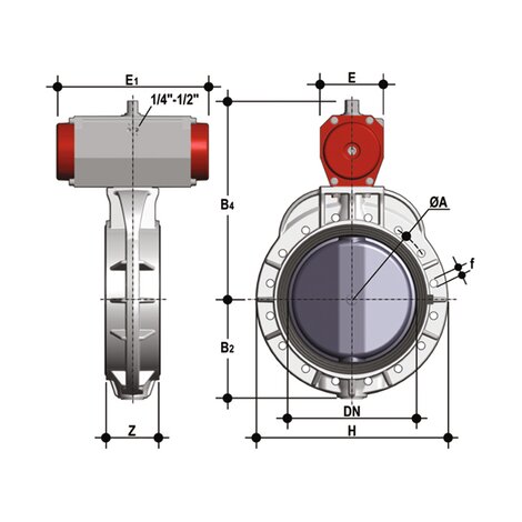 FKOV/CP NC - Valvola a farfalla a comando pneumatico DN 350:400