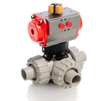 TKDDM/CP DA - Vanne à boisseau sphérique DUAL BLOCK® 3 voies à commande pneumatique DN 10:50