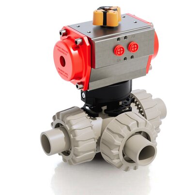 TKDDM/CP SA - Vanne à boisseau sphérique DUAL BLOCK® 3 voies à commande pneumatique DN 10:50
