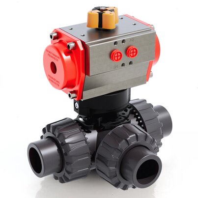 TKDAV/CP SA - Vanne à boisseau sphérique DUAL BLOCK® 3 voies à commande pneumatique DN 10:50