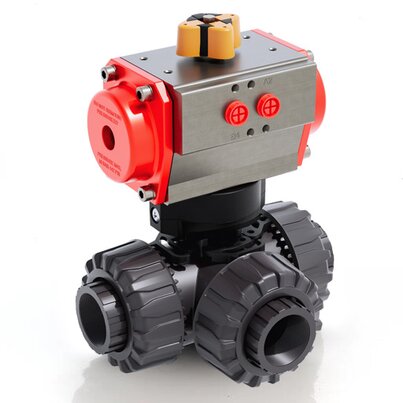 TKDFV/CP SA - Pneumatically actuated DUAL BLOCK® 3-way ball valve DN 10:50