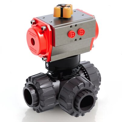 TKDLV/CP DA - Vanne à boisseau sphérique DUAL BLOCK® 3 voies à commande pneumatique DN 10:50