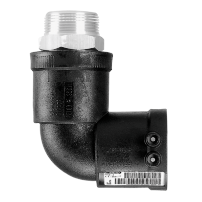 <P>Angolo di transizione PE-HD/V2A a 90° con filettatura esterna</P>