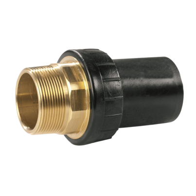 <P>Adattatore universale di transizione PE-HD/ottone con filettatura esterna e raccordo per tubi PE</P>